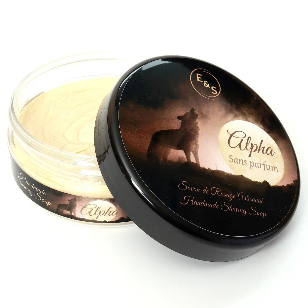 Savon de rasage au Suif ALPHA ouvert sans parfum et sans allergène pour le rasage classique