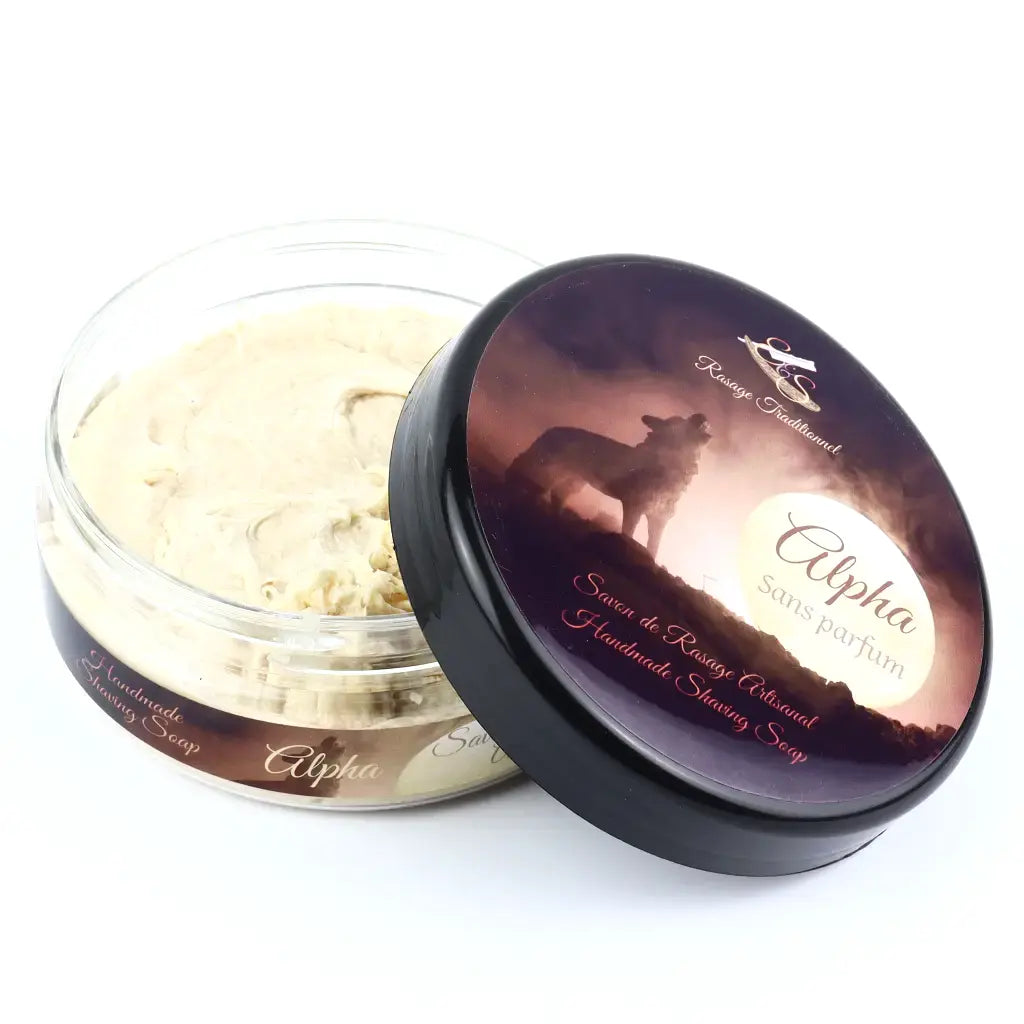 Savon de rasage au Suif ALPHA sans parfum et sans allergène pour le rasage Classique